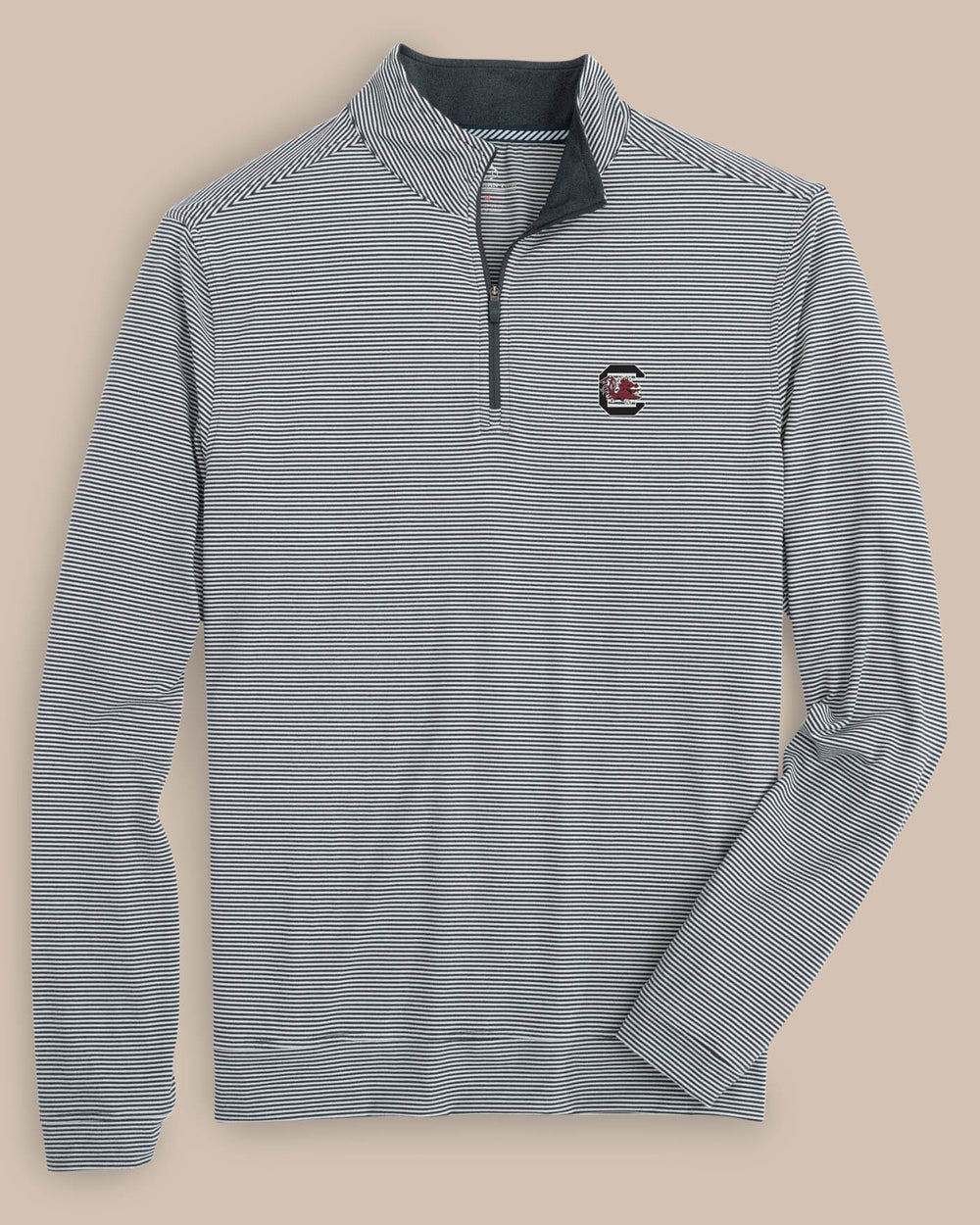 The front view of the USC Gamecocks Cruiser Micro-Stripe Heather Quarter Zip by Southern Tide - Heather Black