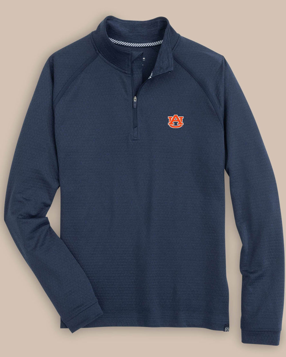 The front view of the Auburn Tigers Scuttle Heather Quarter Zip by Southern Tide - Heather True Navy