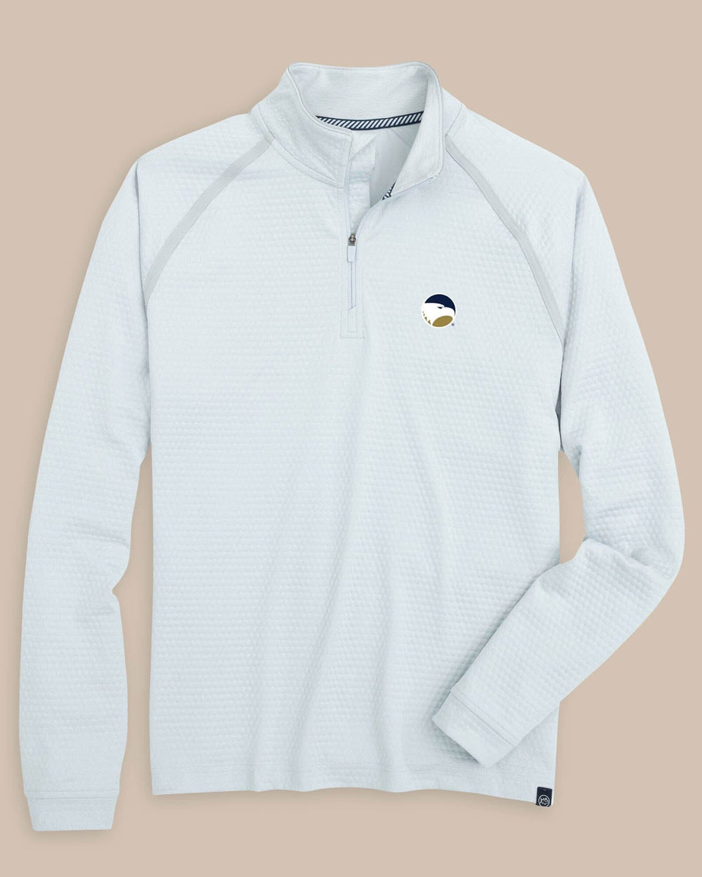 The front view of the Georgia Southern Eagles Scuttle Heather Quarter Zip by Southern Tide - Heather Slate Grey