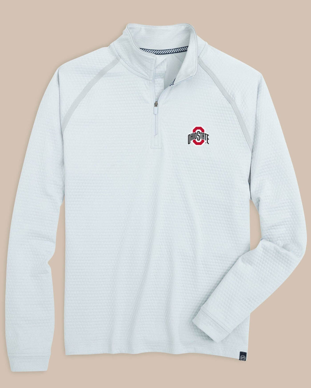 The front view of the Ohio State Buckeyes Scuttle Heather Quarter Zip by Southern Tide - Heather Slate Grey