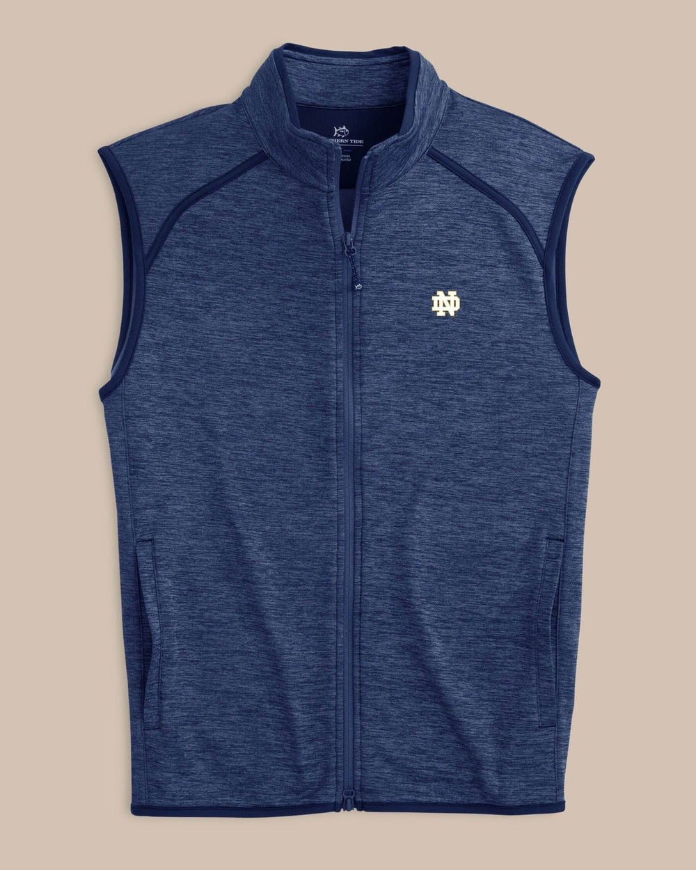 The view of the Notre Dame Fighting Irish Baybrook Heather Vest by Southern Tide - Heather Navy