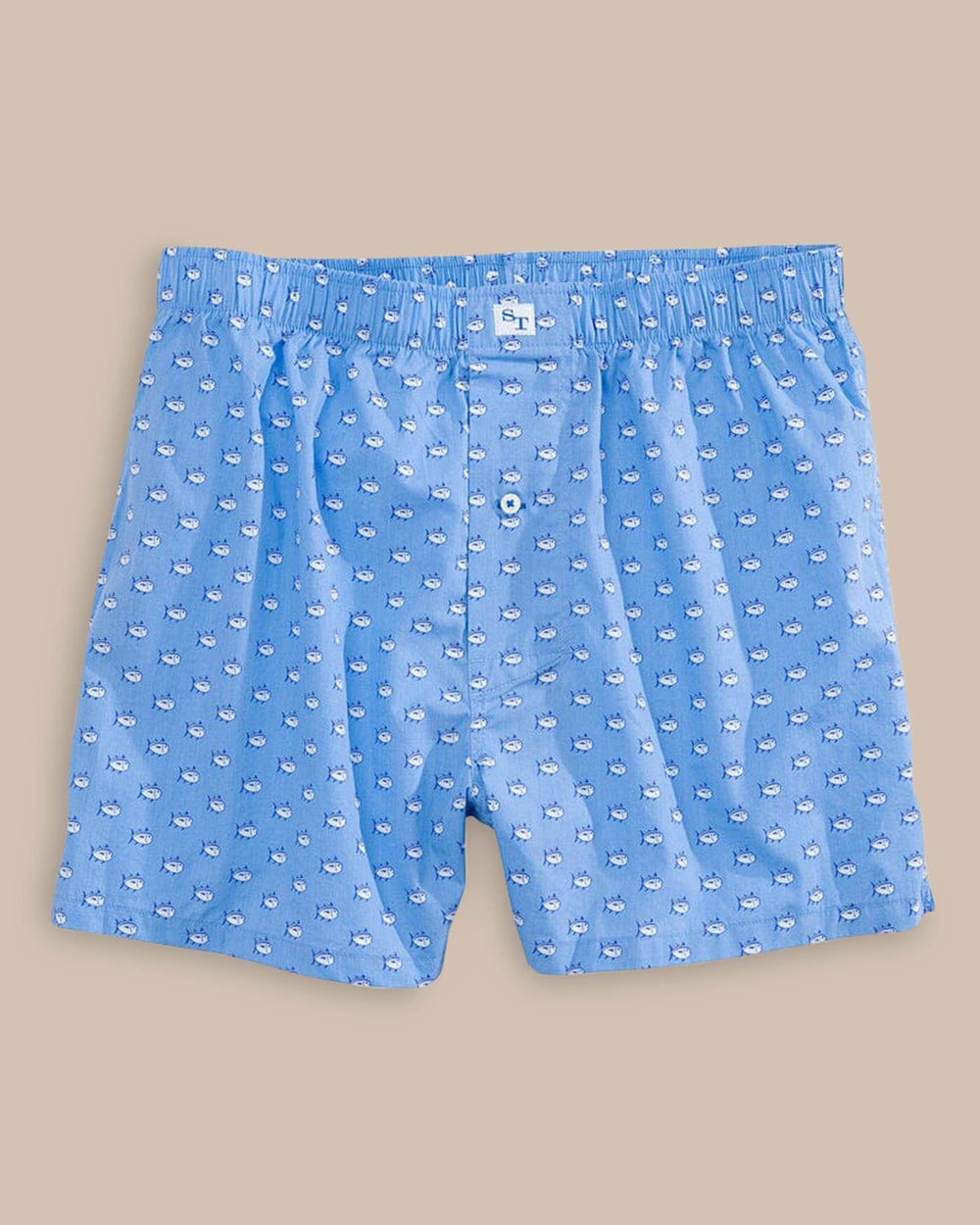 The front view of the Men's Blue Skipjack Boxer Shorts by Southern Tide - Ocean Channel