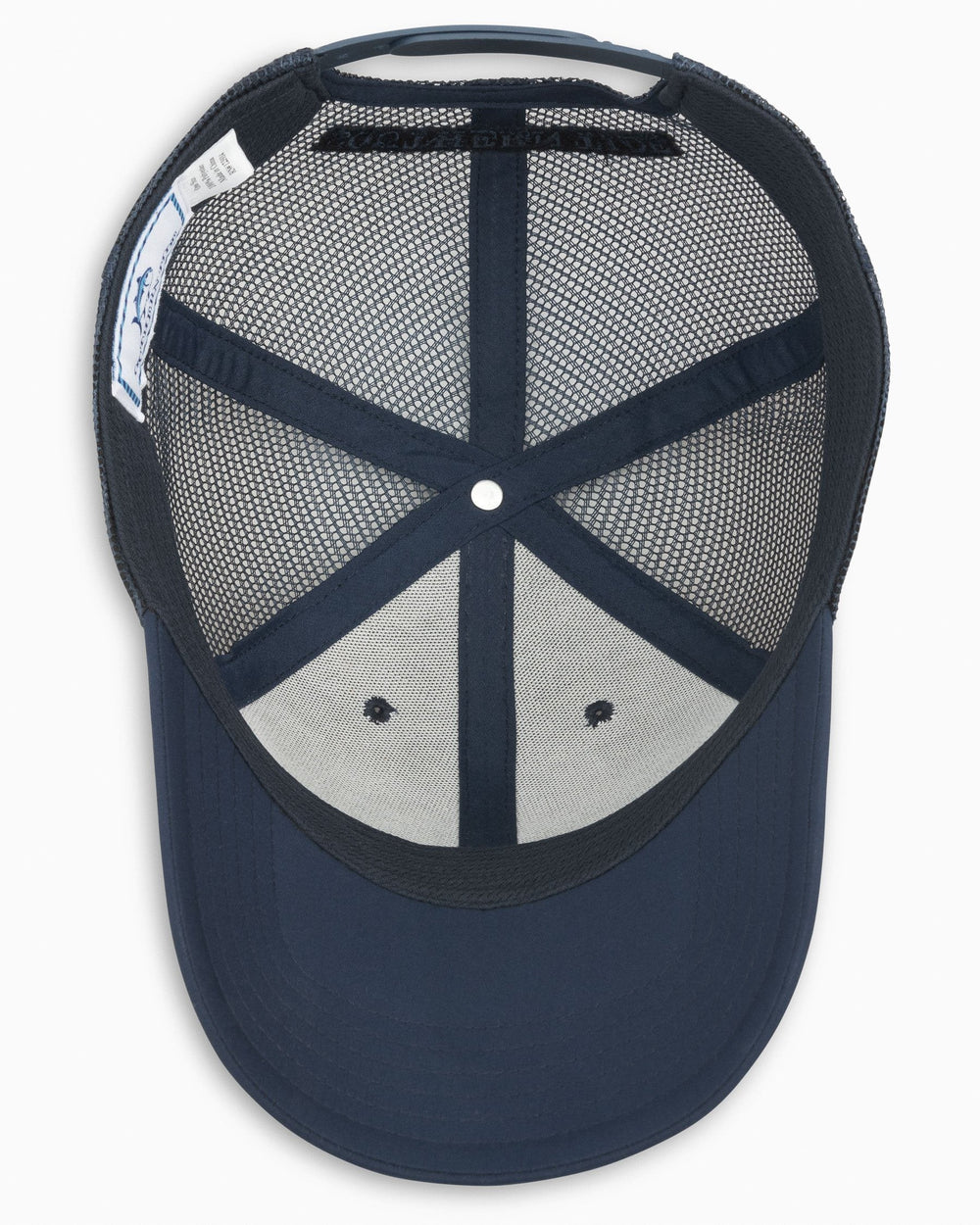 The bottom of the Men's 2006 Diamond Patch Trucker Hat by Southern Tide - True Navy