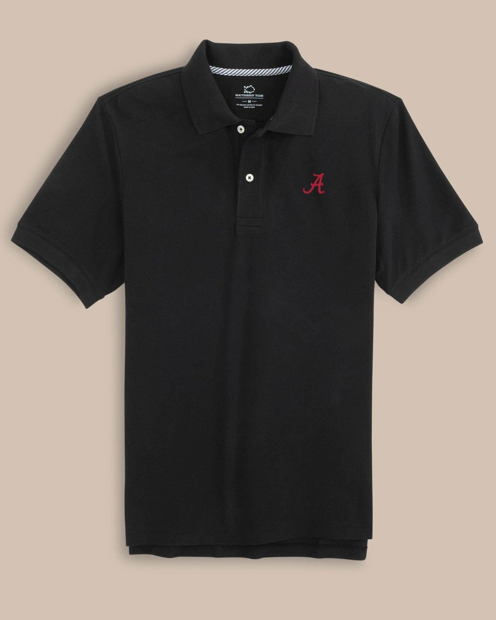 The front of the Alabama Crimson Tide Skipjack Polo Shirt by Southern Tide - Black