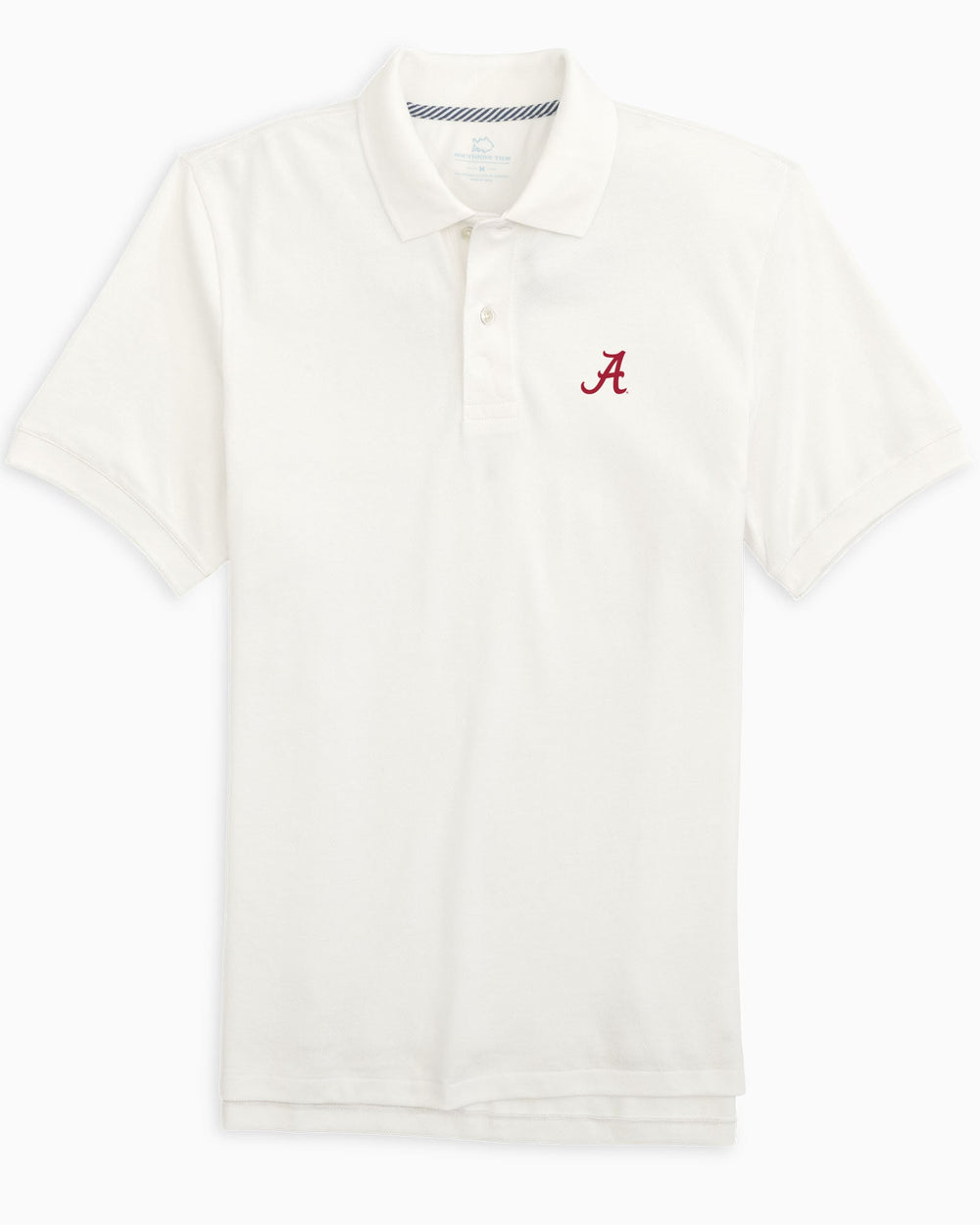 The front of the Alabama Crimson Tide New Short Sleeve Skipjack Polo by Southern Tide - Classic White