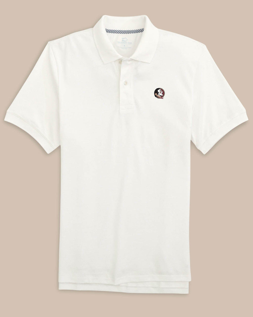 The front view of the FSU Seminoles Skipjack Polo by Southern Tide - Classic White