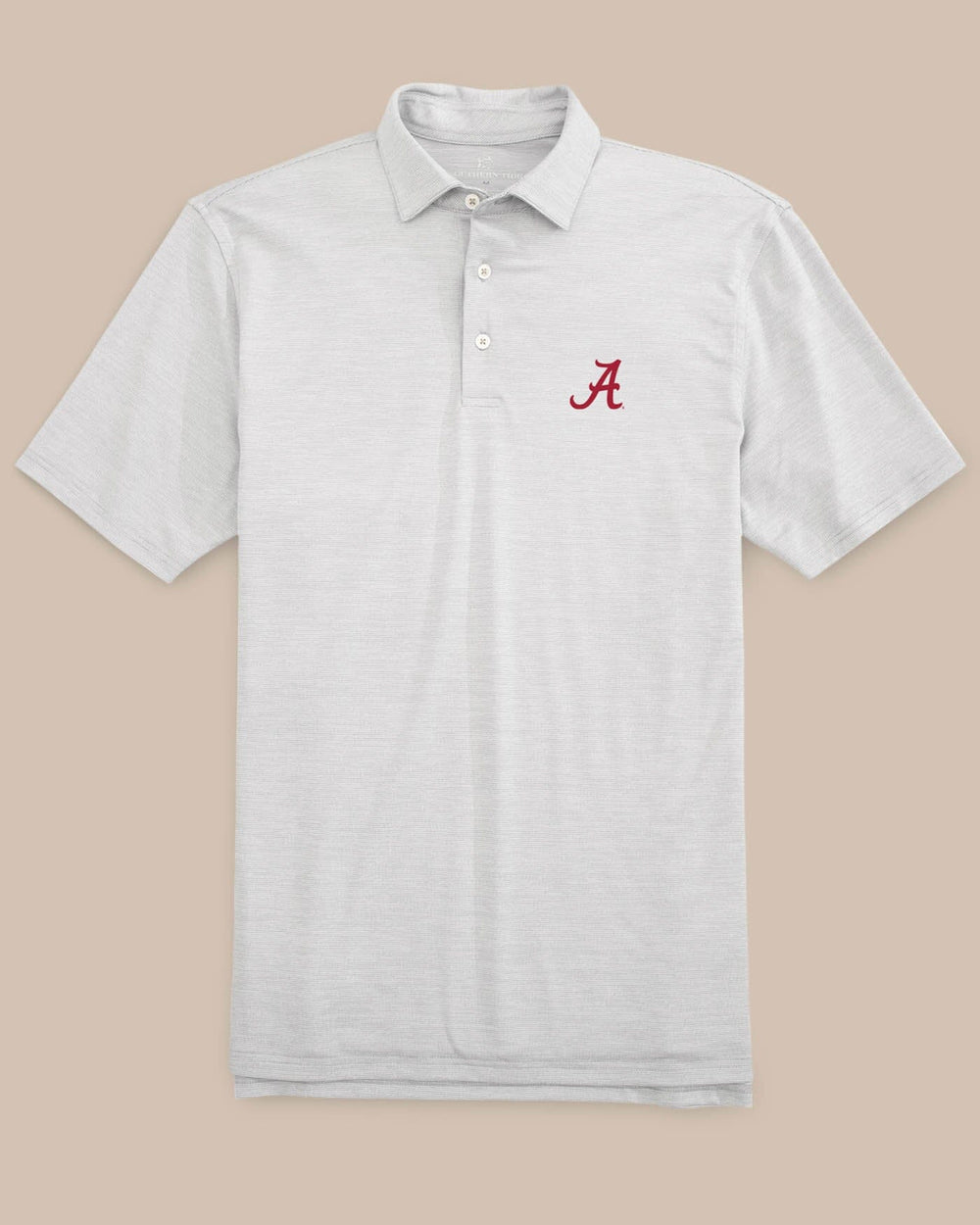 The front of the Alabama Crimson Tide Driver Spacedye Polo Shirt by Southern Tide - Slate Grey