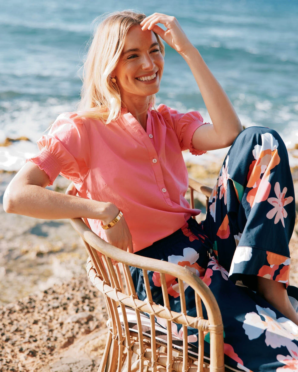 The front view of the Southern Tide Alain Garden Splendor Pant by Southern Tide - Dress Blue