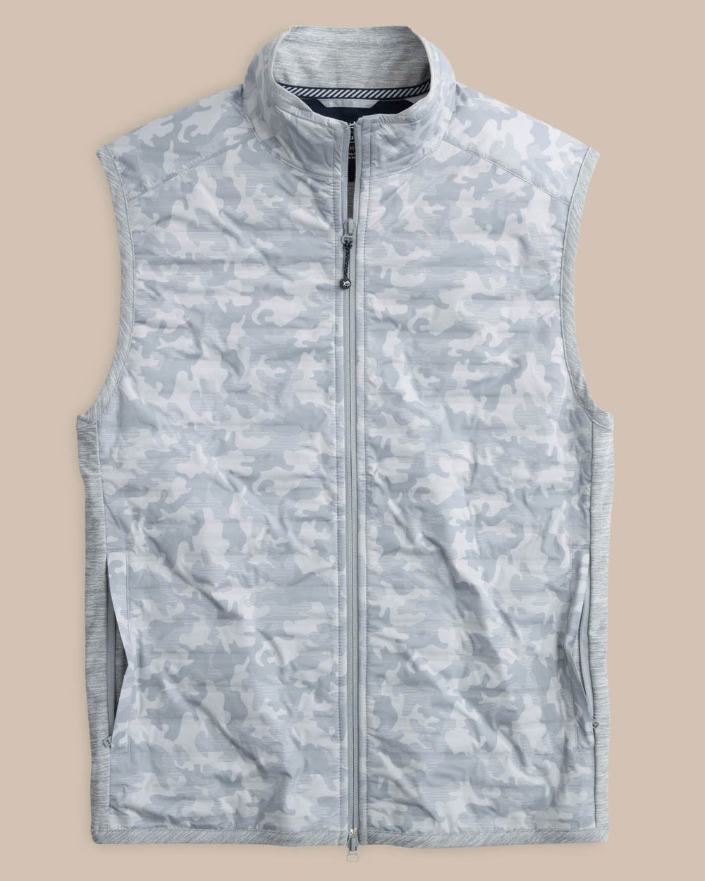 The front view of the Abercorn Camo Performance Vest by Southern Tide - Gravel Grey