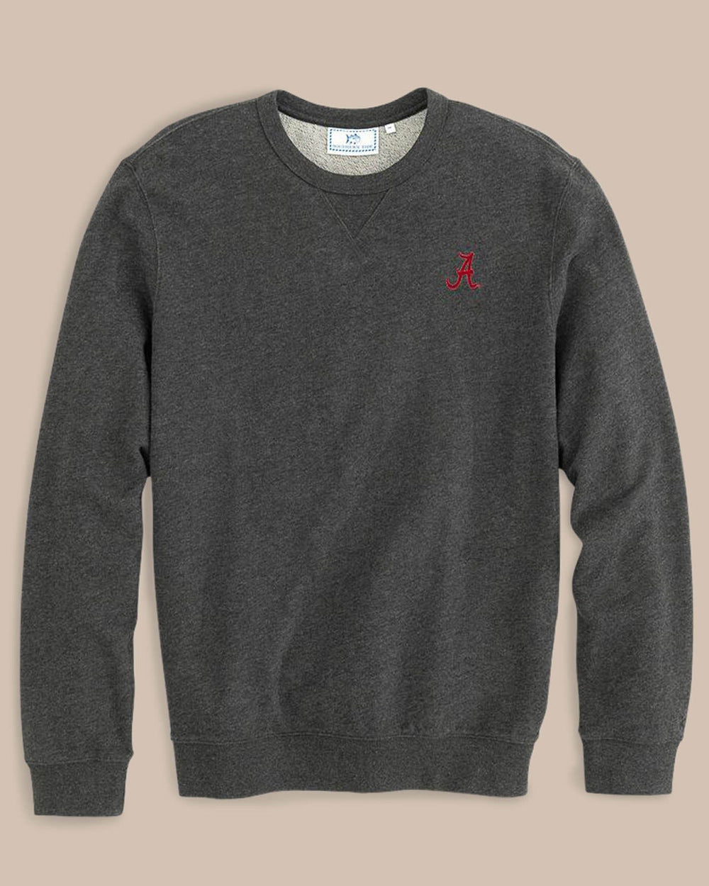 The front view of the Men's Grey Alabama Upper Deck Pullover Sweatshirt by Southern Tide - Heather Black