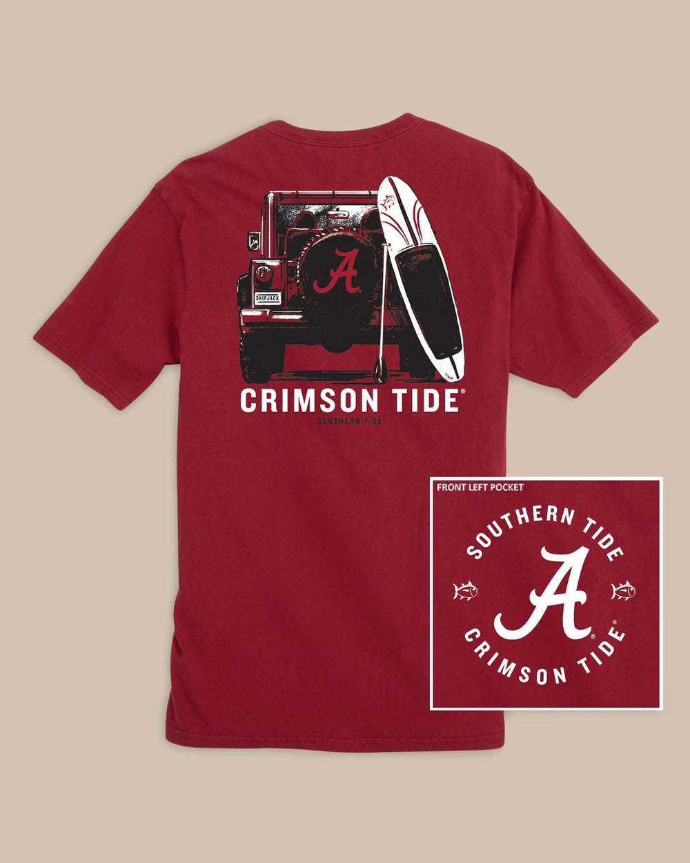 The back of the Men's Alabama Crimson Tide Road Trip Short Sleeve T-Shirt - Crimson