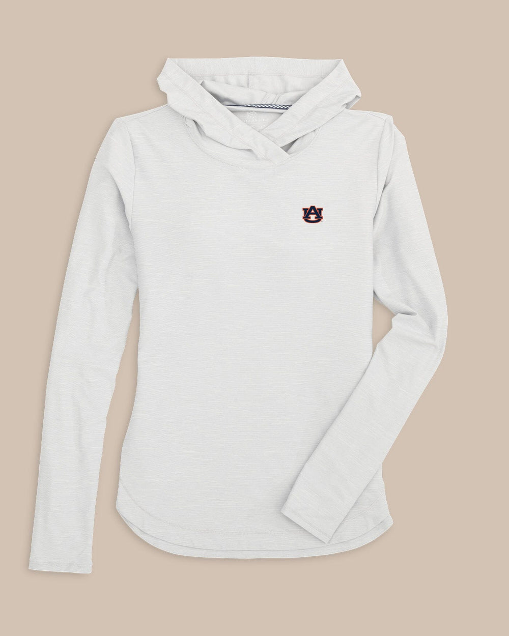 The front view of the Auburn Tigers Women's Linley brrr°®-illiant Hoodie by Southern Tide - Platinum Grey