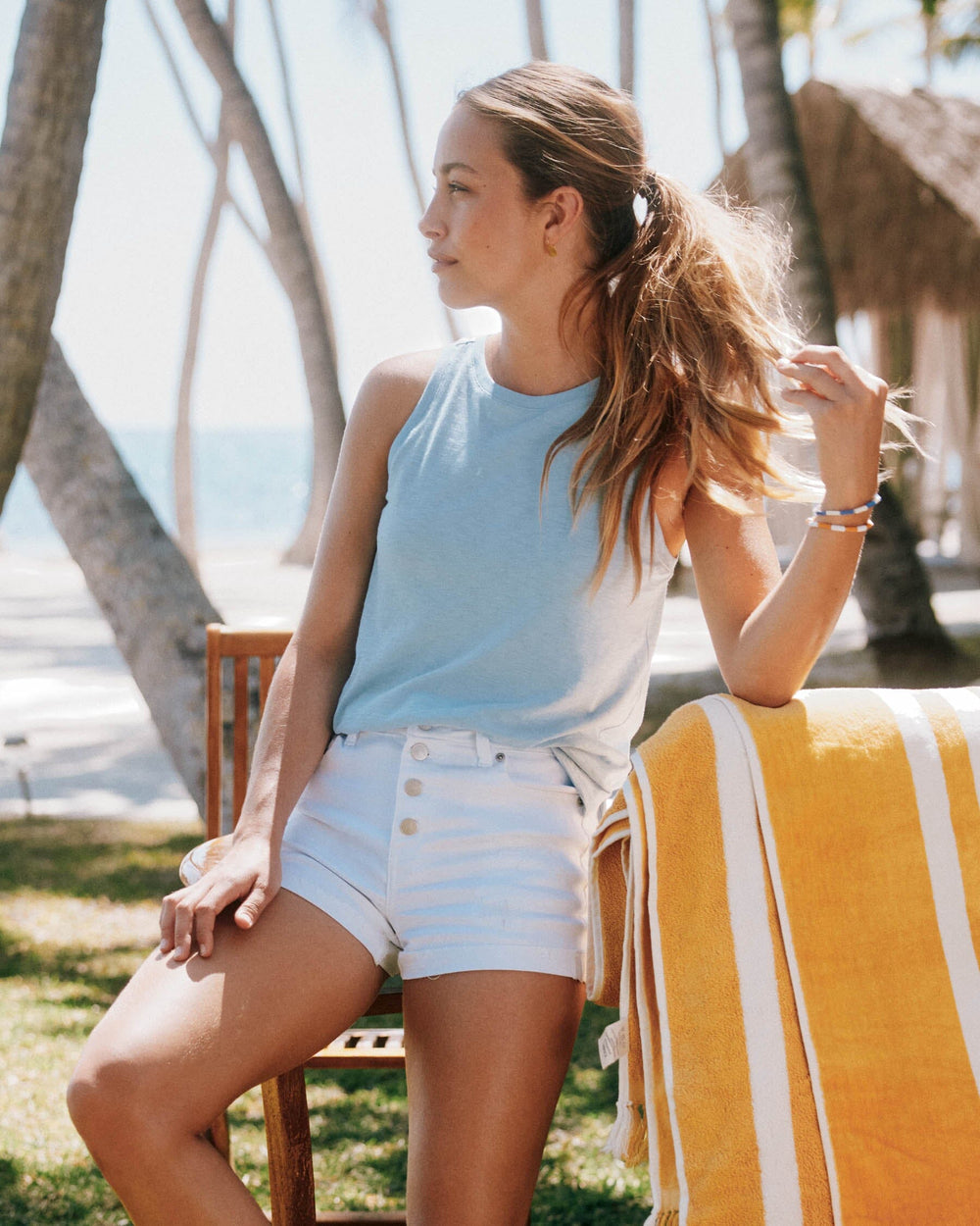 The front view of the Southern Tide Avah Sun Farer Tank by Southern Tide - Sky Blue
