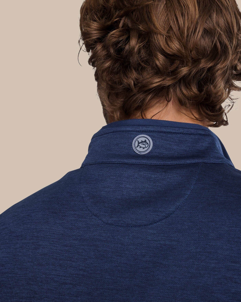 The detail view of the Southern Tide Baybrook Heather Vest by Southern Tide - Heather Navy