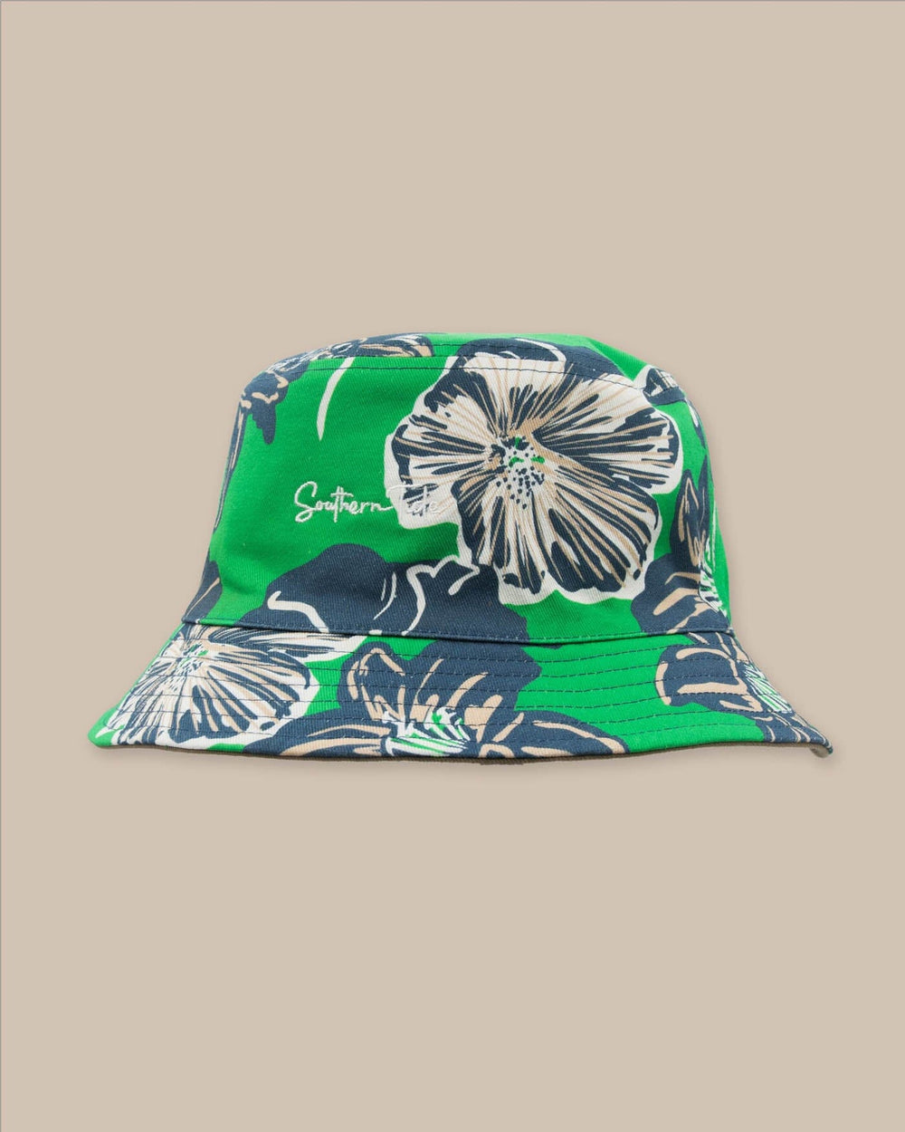 The front view of the Southern Tide Beach Blooms Bucket Hat by Southern Tide - Khaki