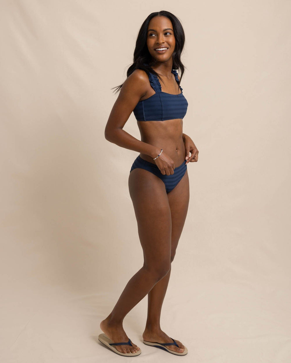 The front view of the Southern Tide Bikini Bottom in Texture by Southern Tide - Dress Blue
