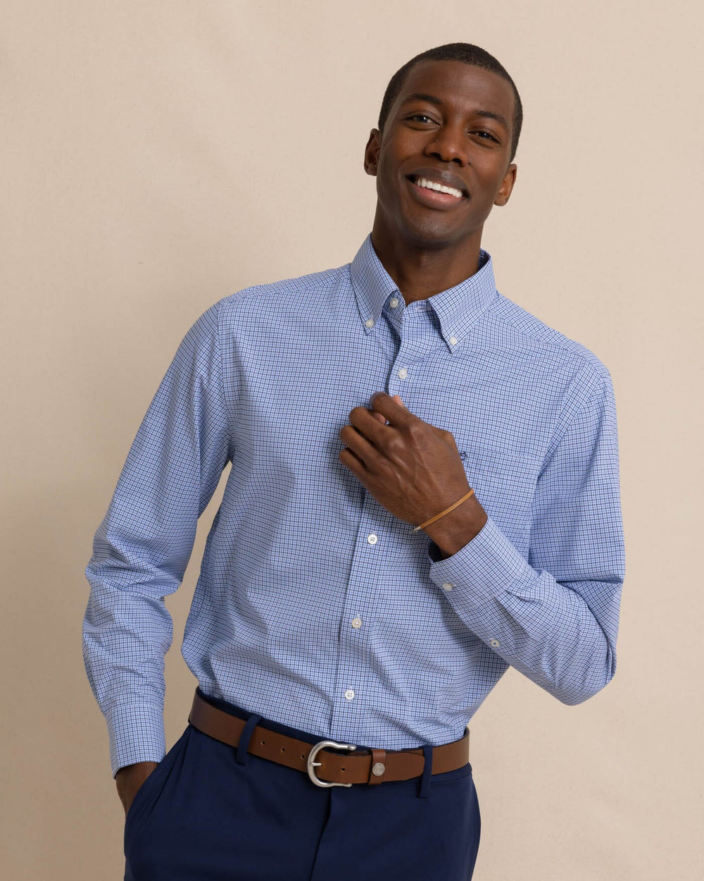 The front view of the Southern Tide Bowry brrr°® Intercoastal Sport Shirt by Southern Tide - Seven Seas Blue
