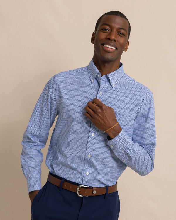 The front view of the Southern Tide Bowry brrr°® Intercoastal Sport Shirt by Southern Tide - Seven Seas Blue