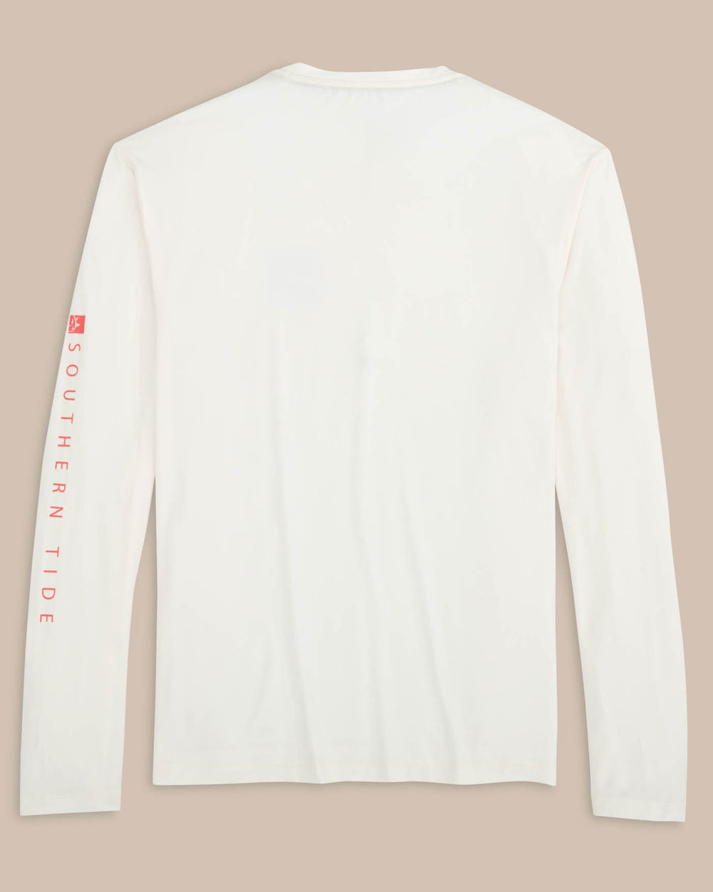 The back view of the Southern Tide Boxed Chest Performance Long Sleeve T-Shirt by Southern Tide - Sand White