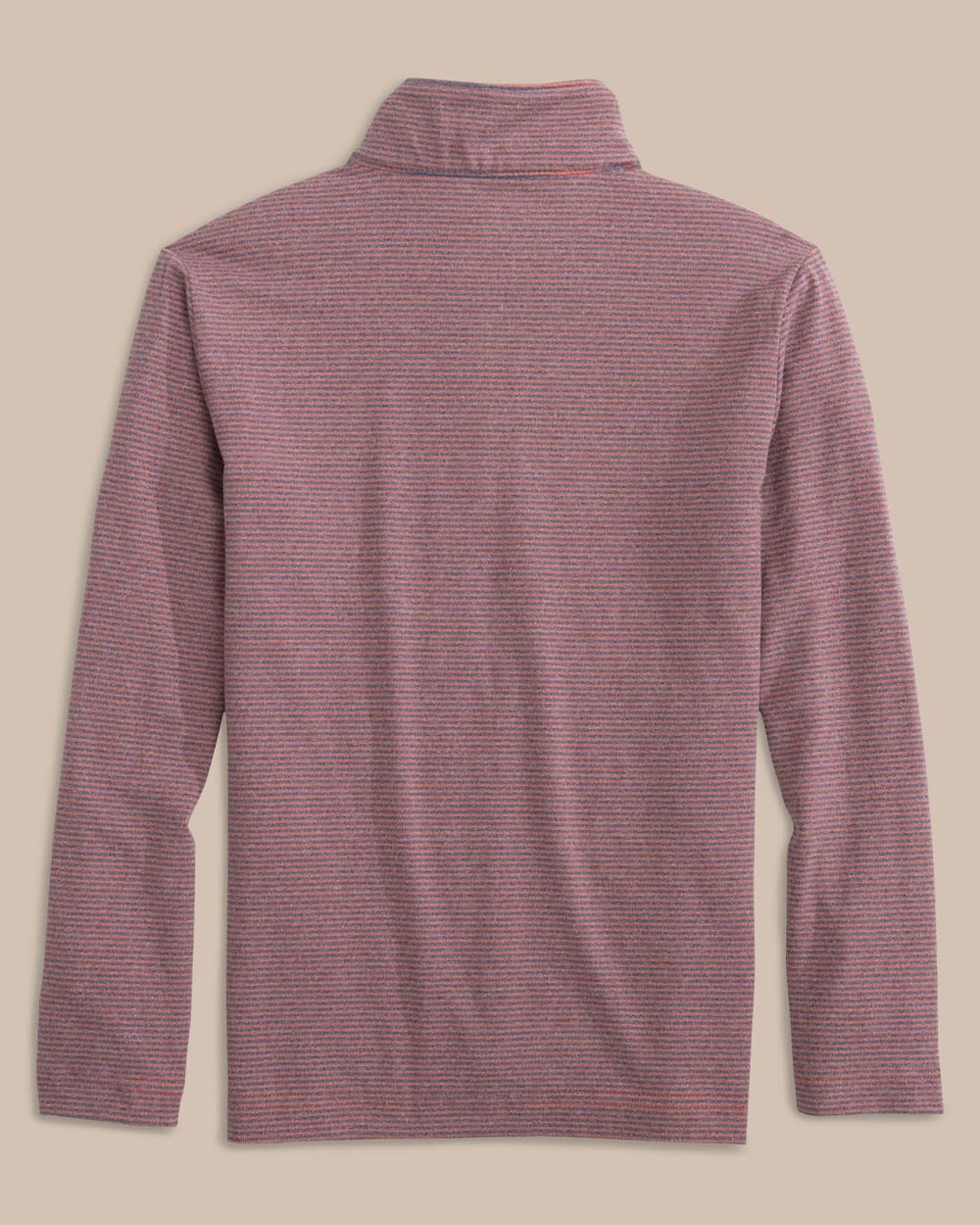 The back view of the Southern Tide Boys Cruiser Heather Micro-Stripe Quarter Zip Pullover by Southern Tide - Heather Dusty Coral