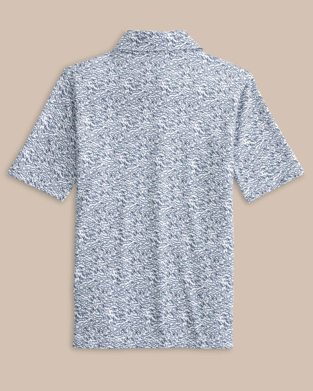 The back view of the Southern Tide Boys Driver Schooling Fish Polo Shirt by Southern Tide - Classic White