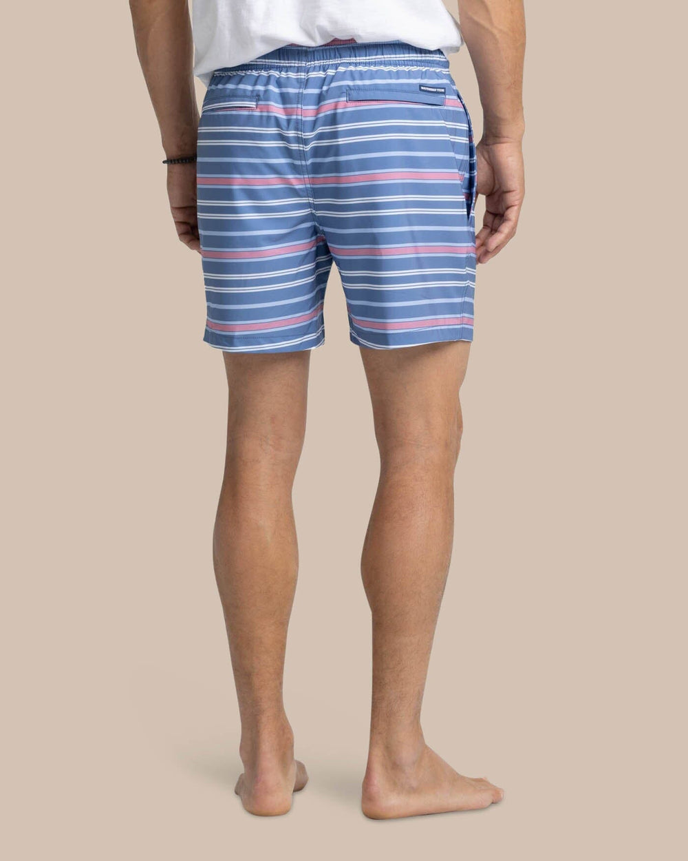 The back view of the Southern Tide Breton Stripe Swim Trunk by Southern Tide - Coronet Blue