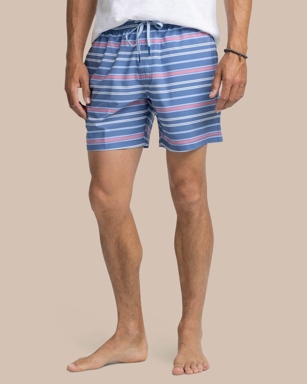 The front view of the Southern Tide Breton Stripe Swim Trunk by Southern Tide - Coronet Blue