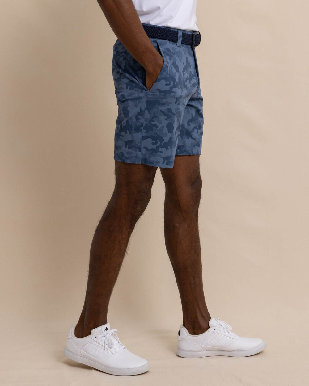 The front view of the Southern Tide brrr die Island Camo Printed Short by Southern Tide - Dark Seas
