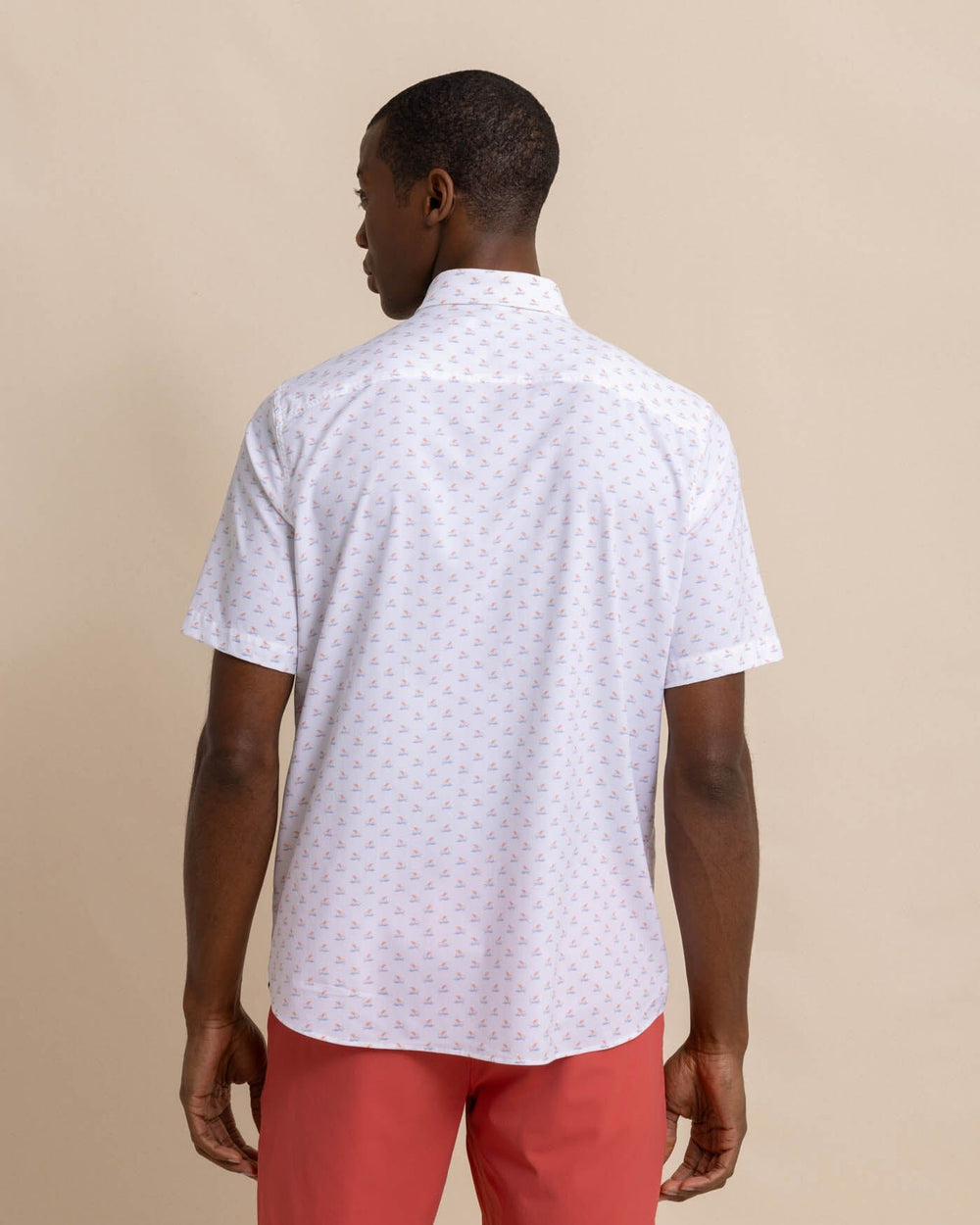The back view of the Southern Tide brrr Intercoastal Beach Voyager Short Sleeve SportShirt by Southern Tide - Classic White