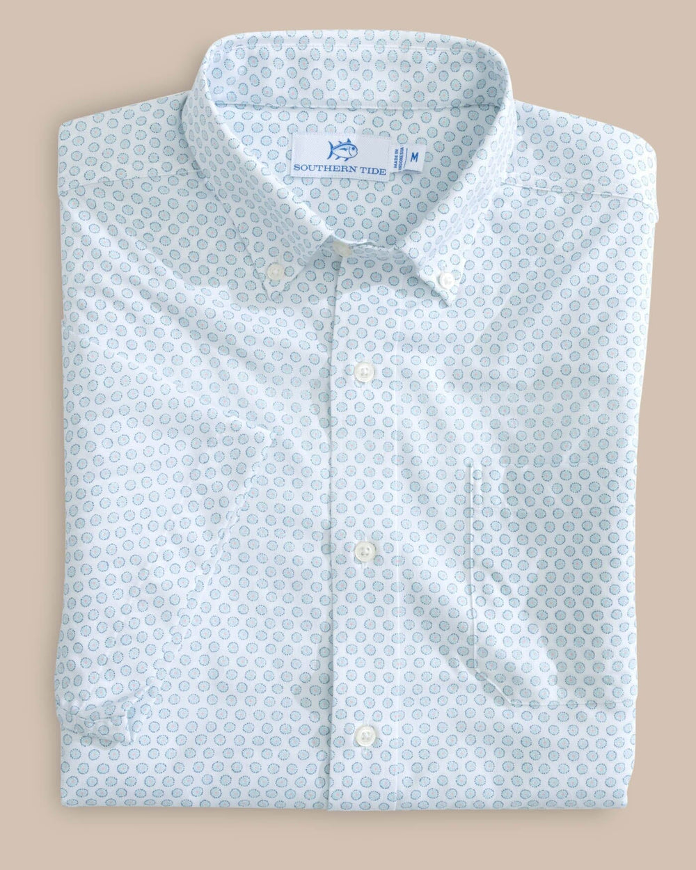 The front view of the Southern Tide brrr Intercoastal Floral To See Short Sleeve Sportshirt by Southern Tide - Wake Blue