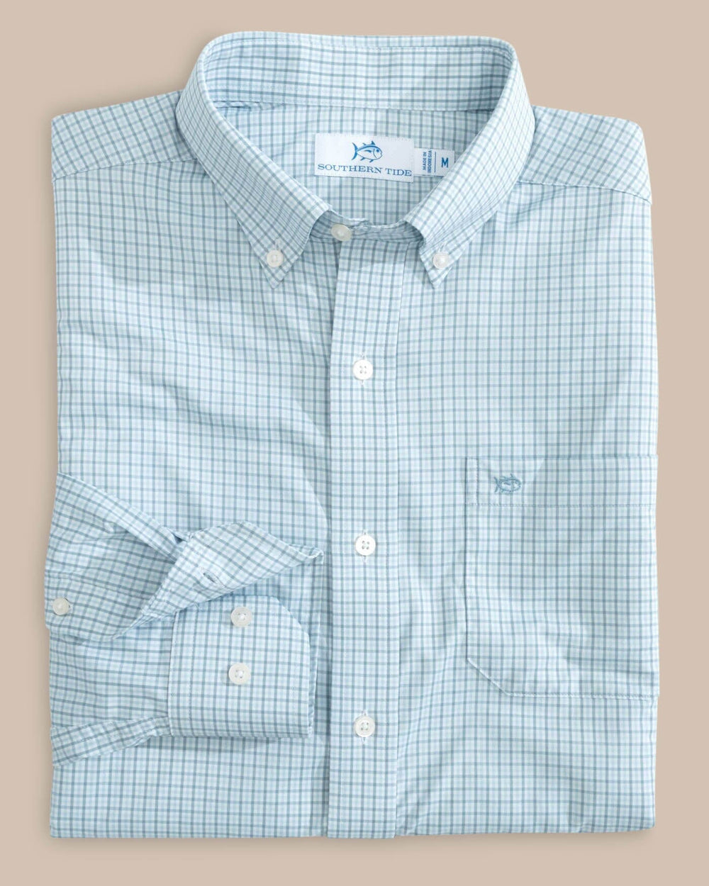 The front view of the Southern Tide brrr Intercoastal McBee Check Long Sleeve Sportshirt by Southern Tide - Windward Blue