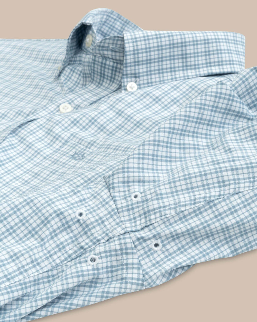 The detail view of the Southern Tide brrr Intercoastal Poinsett Plaid Long Sleeve Sportshirt by Southern Tide - Windward Blue