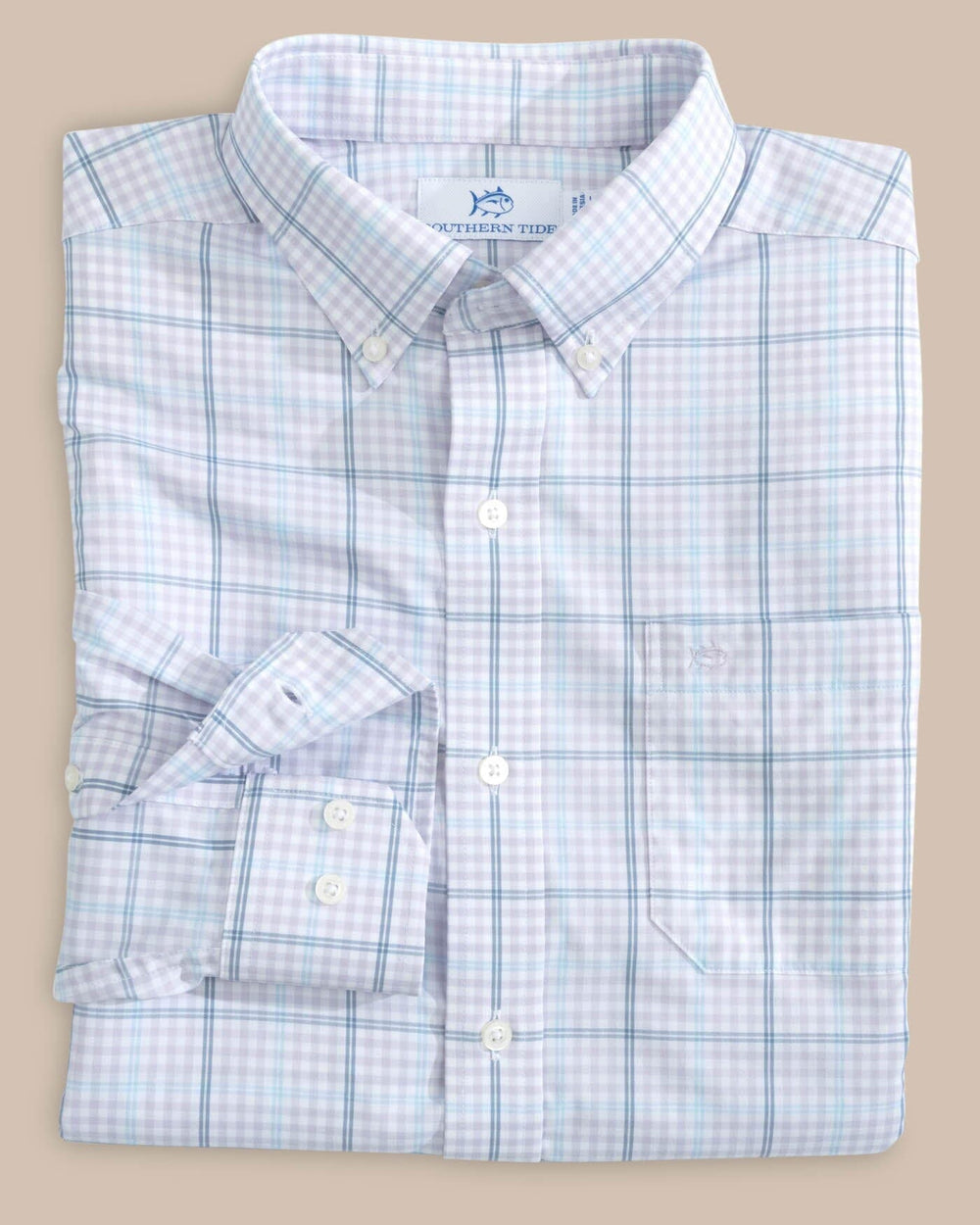 The front view of the Southern Tide brrr Intercoastal Rainer Check Long Sleeve Sportshirt by Southern Tide - Orchid Petal