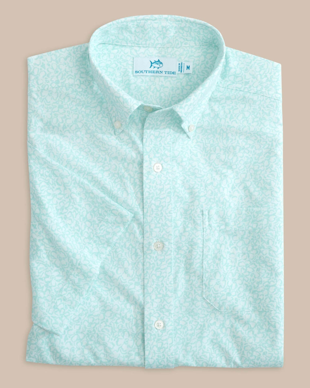 The front view of the Southern Tide brrr Intercoastal That Floral Feeling Short Sleeve Sport Shirt by Southern Tide - Classic White
