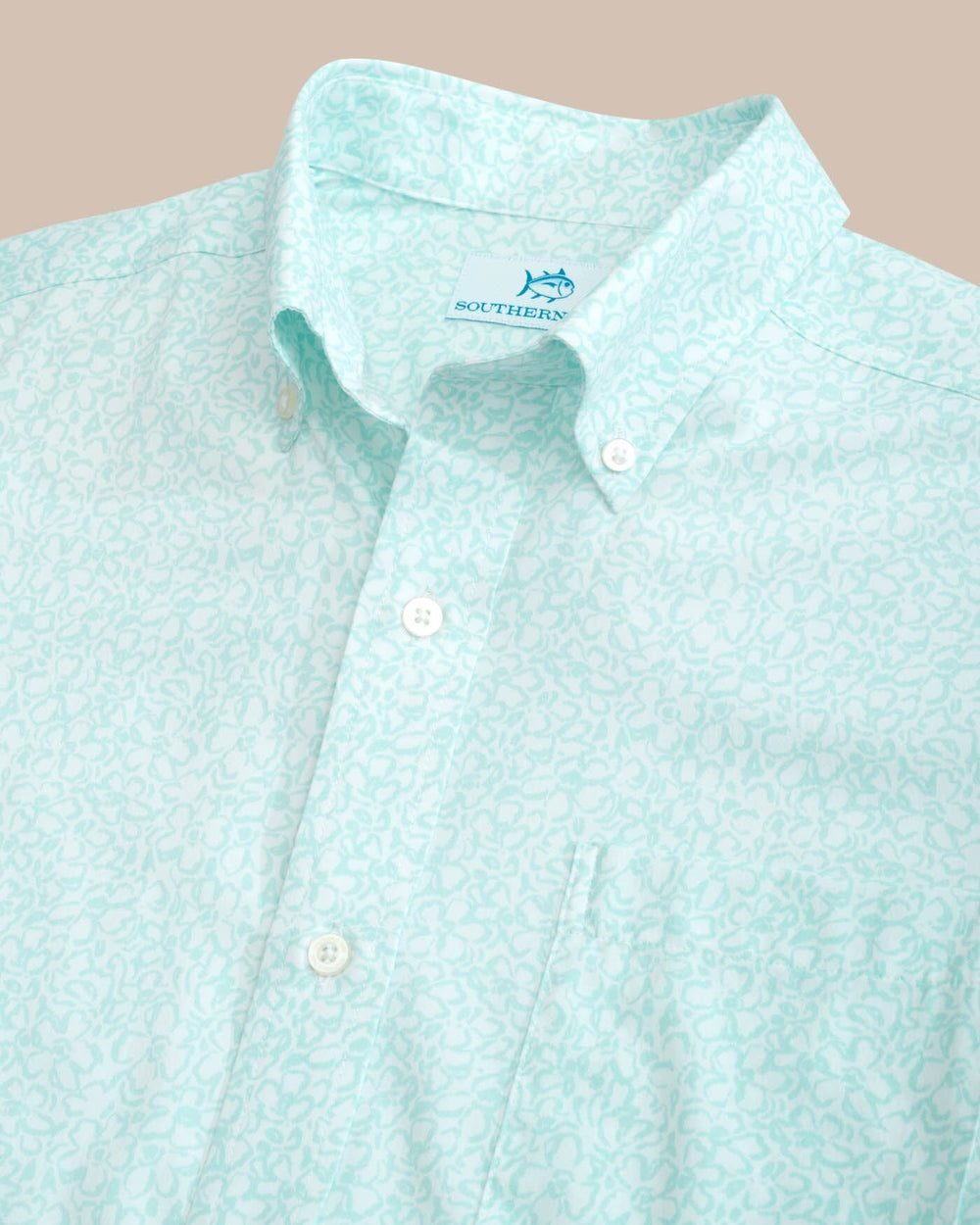 The front view of the Southern Tide brrr Intercoastal That Floral Feeling Short Sleeve Sport Shirt by Southern Tide - Classic White