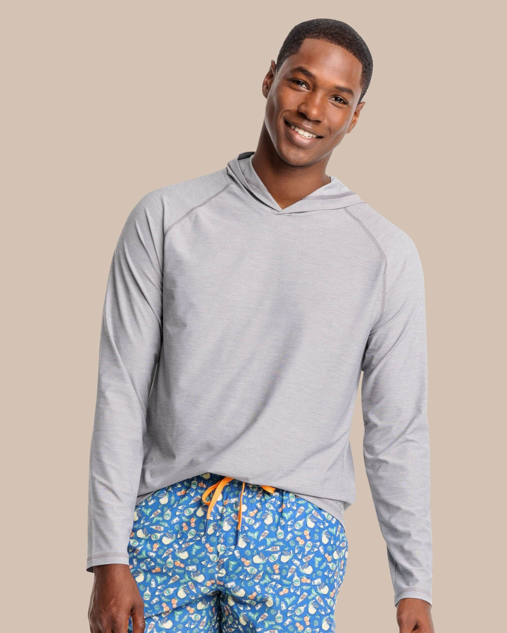 The front view of the Southern Tide brrr°®-illiant Performance Hoodie by Southern Tide - Steel Grey