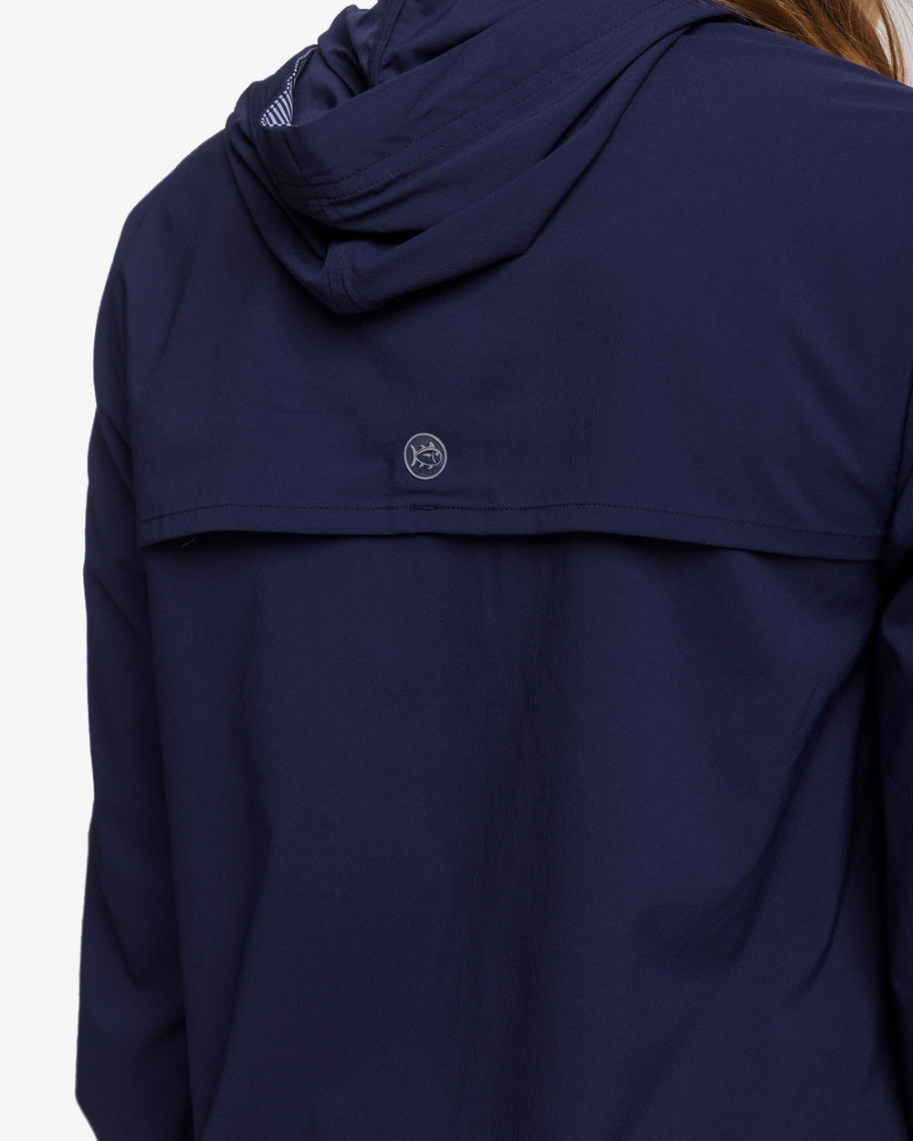 The back detail view of the Southern Tide Calie Pop Placket Popover by Southern Tide - Nautical Navy