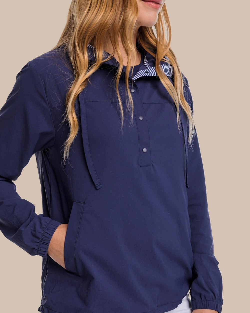 The front view of the Southern Tide Calie Pop Placket Popover by Southern Tide - Dress Blue