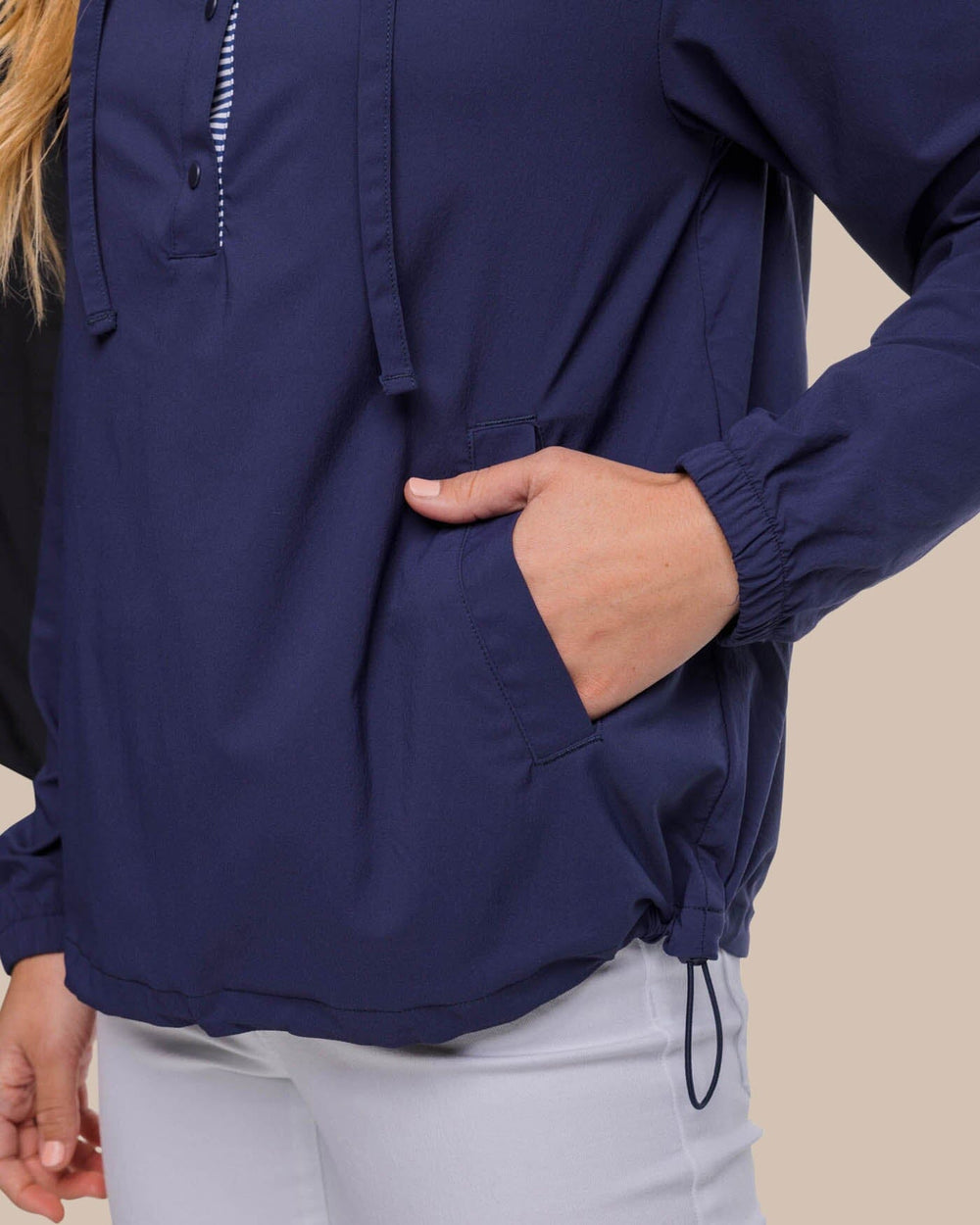 The detail view of the Southern Tide Calie Pop Placket Popover by Southern Tide - Dress Blue