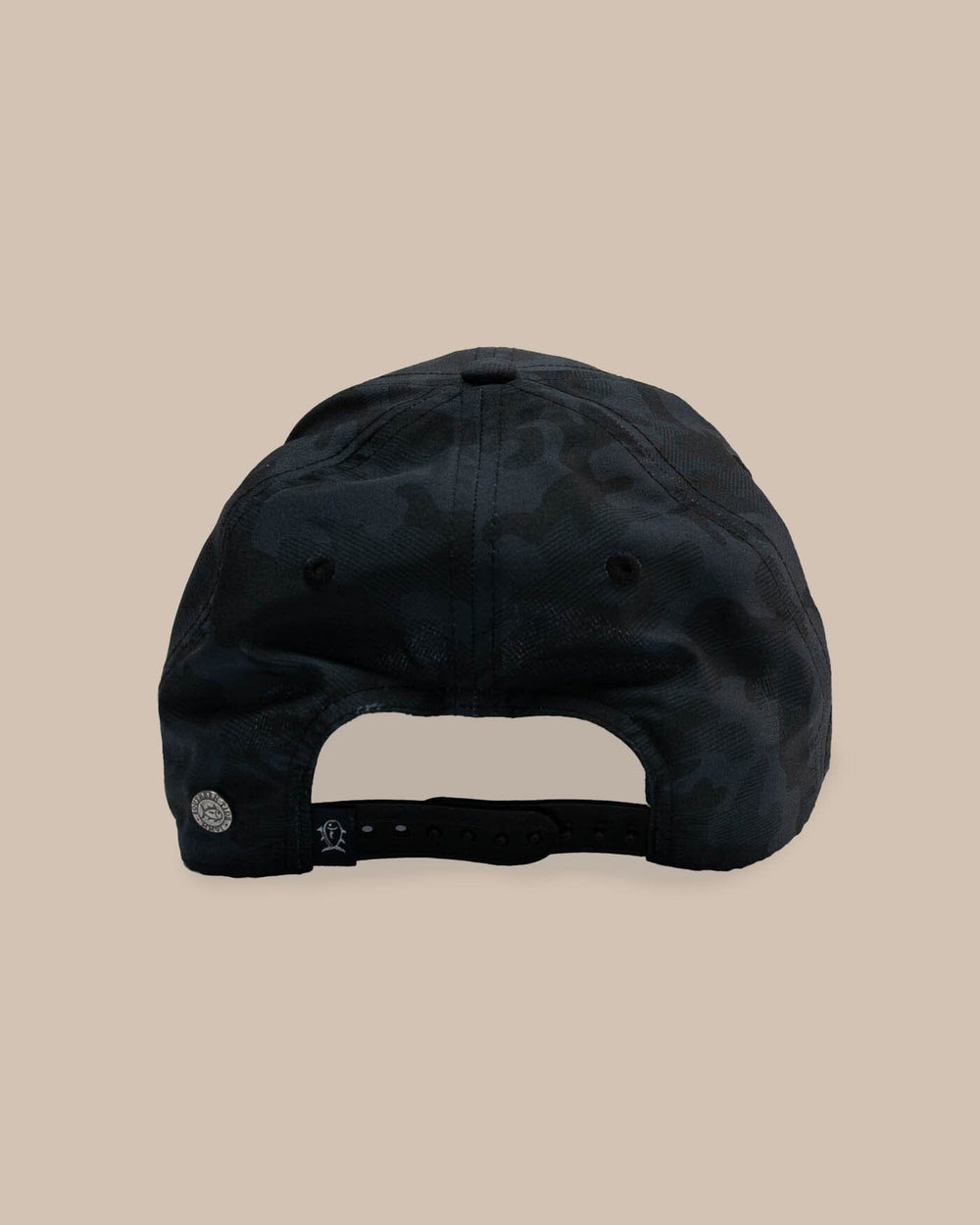 The detail view of the Southern Tide Camo Printed Performance Hat by Southern Tide - Caviar Black