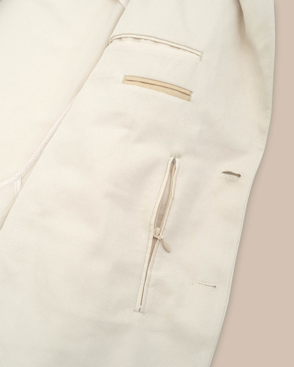 The detail view of the Southern Tide Charleston Navy Blazer by Southern Tide - Perfectly Pale Khaki