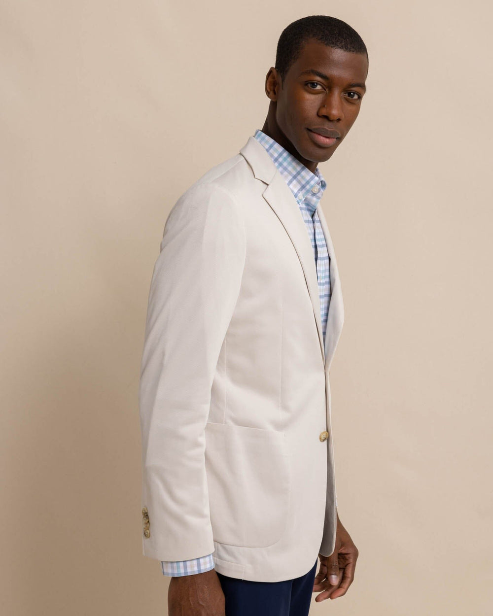 The front view of the Southern Tide charleston-navy-blazer by Southern Tide - Perfectly Pale Khaki