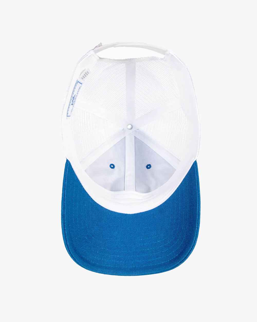 The detail view of the Southern Tide Coastal Expedition Patch Trucker Hat by Southern Tide - Dark Blue