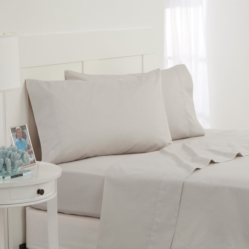 The angle front view of the Southern Tide Cotton Twill Sheet Set by Southern Tide - Grey