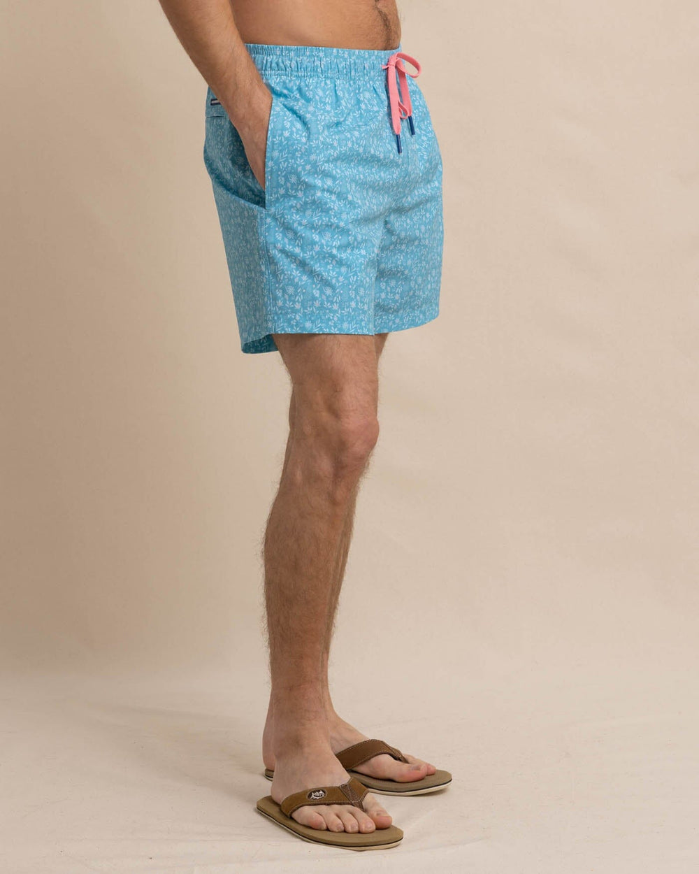 The front view of the Southern Tide Ditzy Floral Swim Trunk by Southern Tide - Ocean Aqua