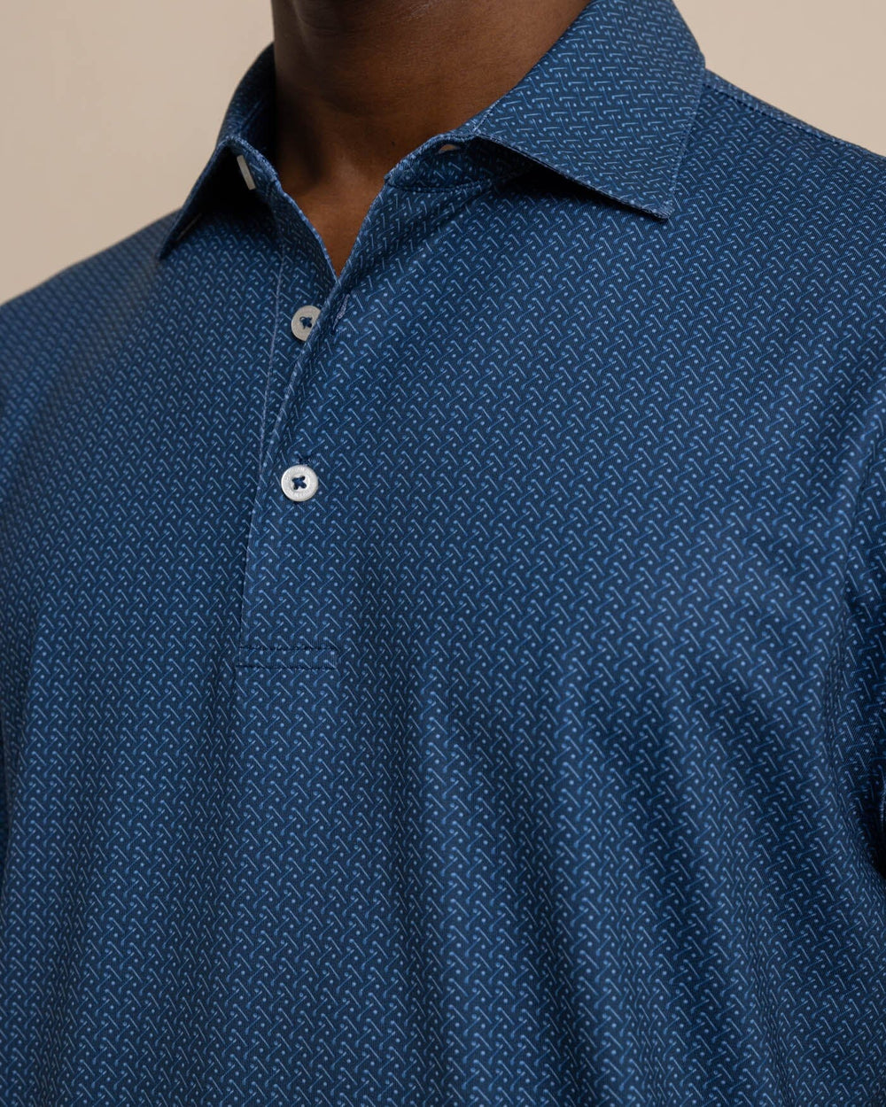 The detail view of the Southern Tide Driver Clubbin It Printed Polo by Southern Tide - Aged Denim