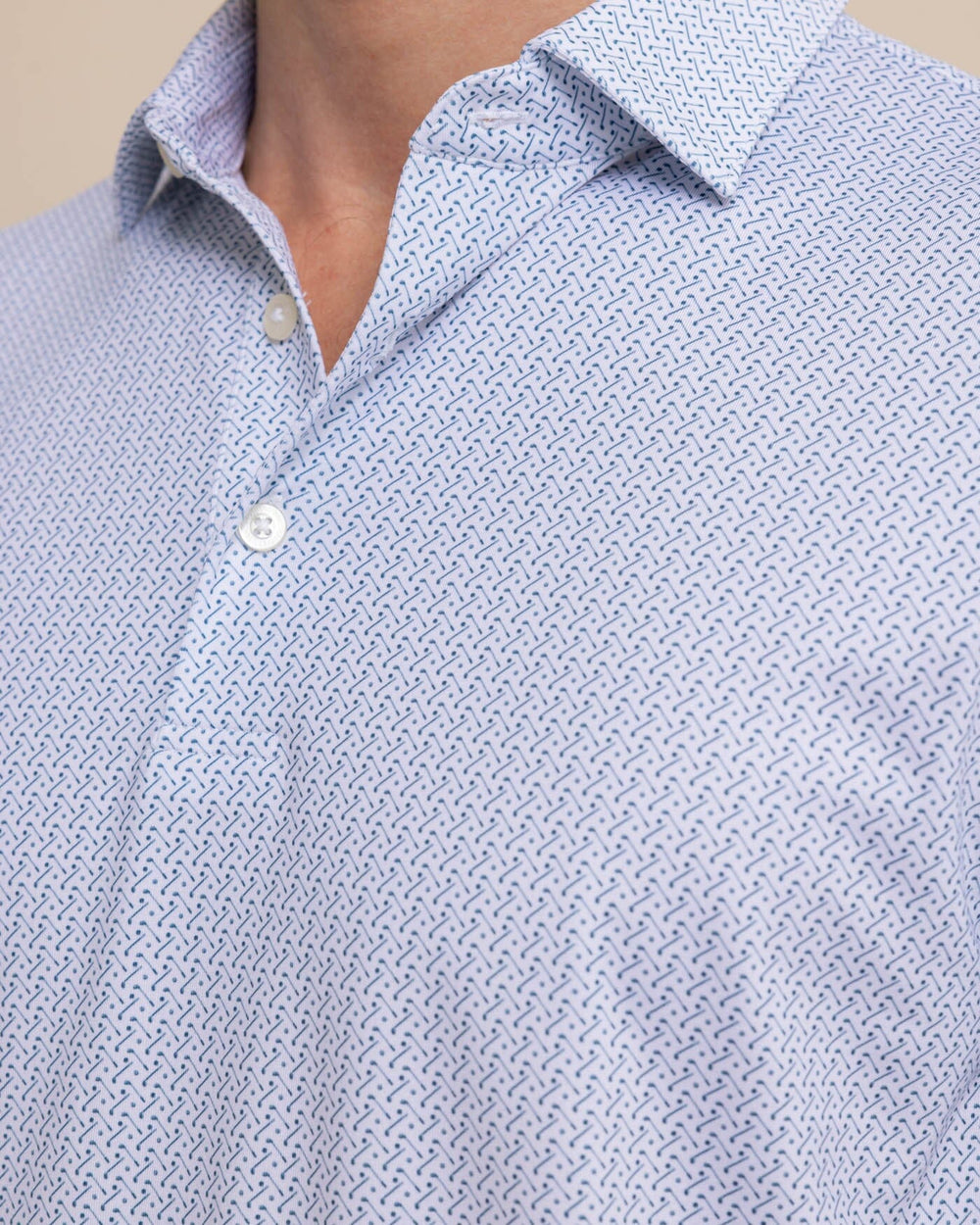 The detail view of the Southern Tide Driver Clubbin It Printed Polo by Southern Tide - Classic White
