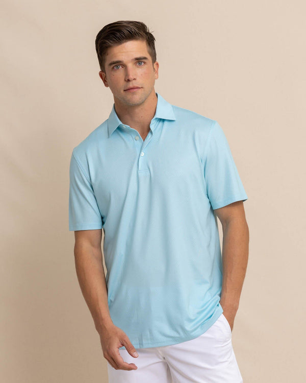 The front view of the Southern Tide Driver Coastal Geo Polo Shirt by Southern Tide - Chilled Blue