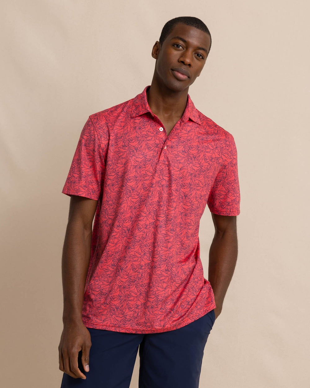 The front view of the Southern Tide Driver Dive In Polo Shirt by Southern Tide - Teaberry Pink