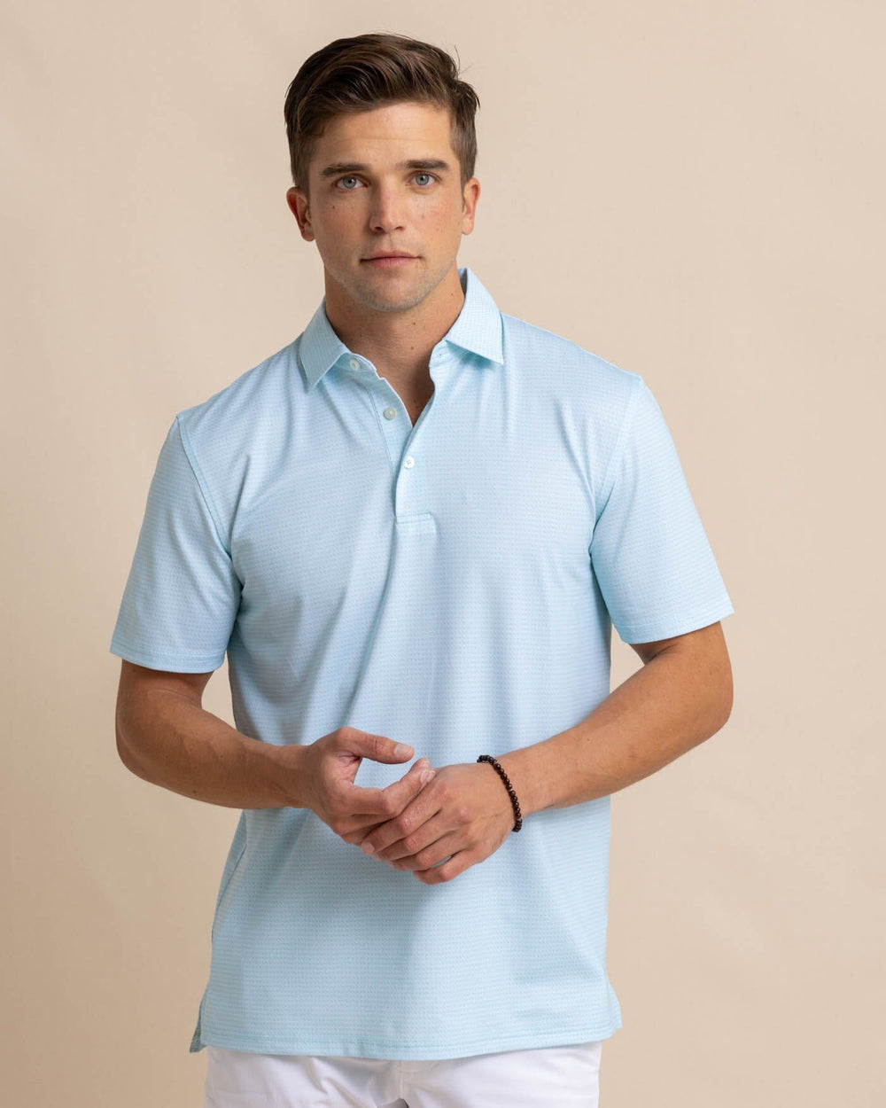 The front view of the Southern Tide Driver Getting Ziggy With It Printed Polo by Southern Tide - Wake Blue